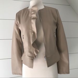 Zara Ruffle Peplum Cropped Vegan Leather J…